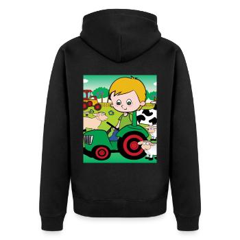 Grüner Traktor Geburtstag Bauernhof Tiere - Unisex Premium Bio Zip Hoodie - Schwarz - Hinten - Nico (187cm)