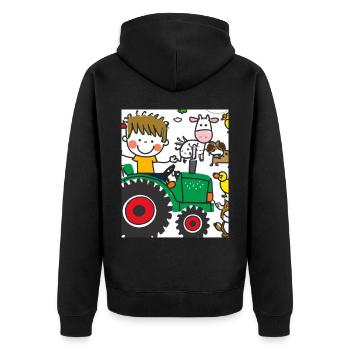 Grüner Traktor Geburtstag Bauernhof Tiere - Unisex Premium Bio Zip Hoodie - Schwarz - Hinten - Nico (187cm)