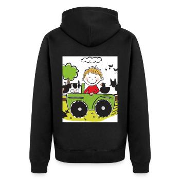 Grüner Traktor Geburtstag Bauernhof Tiere - Unisex Premium Bio Zip Hoodie - Schwarz - Hinten - Nico (187cm)