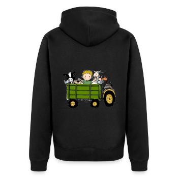 Grüner Traktor Geburtstag Bauernhof Tiere - Unisex Premium Bio Zip Hoodie - Schwarz - Hinten - Nico (187cm)
