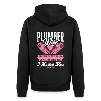 Plumbing Plumber Wife Plumber Wife - Unisex Premium Bio Zip Hoodie - Schwarz - Hinten - Nico (187cm)
