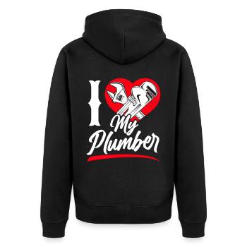 Plumbing Plumber Girlfriend Wife - Unisex Premium Bio Zip Hoodie - Schwarz - Hinten - Nico (187cm)