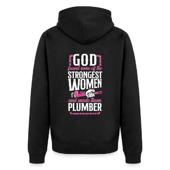 Plumbing Plumber Female God Found - Unisex Premium Bio Zip Hoodie - Schwarz - Hinten - Nico (187cm)
