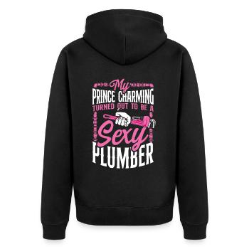 Plumbing Plumber My Prince - Unisex Premium Organic Zip Hoodie - black - Back - Nico (187cm)