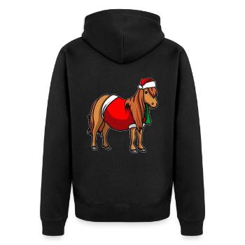 Pony mit Christmas Sweater - Unisex Premium Bio Zip Hoodie - Schwarz - Hinten - Nico (187cm)
