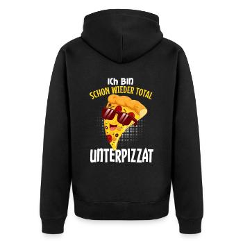 Ich bin unterpizzat - Unisex Premium Bio Zip Hoodie - Schwarz - Hinten - Nico (187cm)