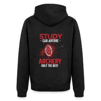Witziges Bogenschützen Schießsport Motiv - Unisex Premium Bio Zip Hoodie - Schwarz - Hinten - Nico (187cm)