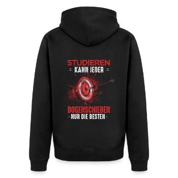 Witziges Bogenschützen Schießsport Motiv - Unisex Premium Bio Zip Hoodie - Schwarz - Hinten - Nico (187cm)