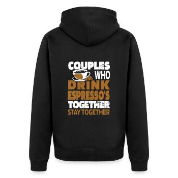 Coffee Espresso Pair - Unisex Premium Organic Zip Hoodie - black - Back - Nico (187cm)