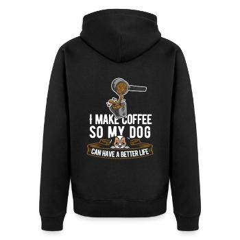 Barista Kaffee Hund - Unisex Premium Bio Zip Hoodie - Schwarz - Hinten - Nico (187cm)