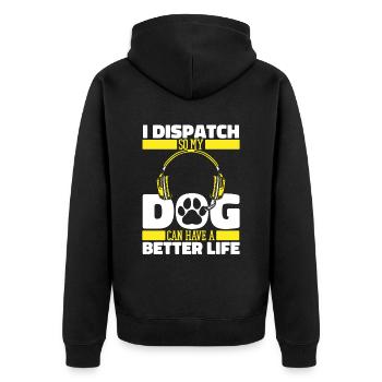Notruf Leitstelle Einsatzzentrale Hund - Unisex Premium Bio Zip Hoodie - Schwarz - Hinten - Nico (187cm)