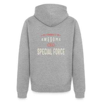 Force spéciale Occupation Travailleur d’anniversaire - Veste à capuche bio Premium Unisexe - gris chiné - Dos - Nico (187cm)