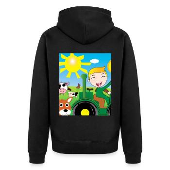 Grüner Traktor Geburtstag Bauernhof Tiere - Unisex Premium Bio Zip Hoodie - Schwarz - Hinten - Nico (187cm)