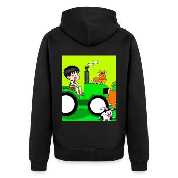 Grüner Traktor Geburtstag Bauernhof Tiere - Unisex Premium Bio Zip Hoodie - Schwarz - Hinten - Nico (187cm)
