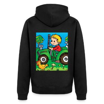 Grüner Traktor Geburtstag Bauernhof Tiere - Unisex Premium Bio Zip Hoodie - Schwarz - Hinten - Nico (187cm)