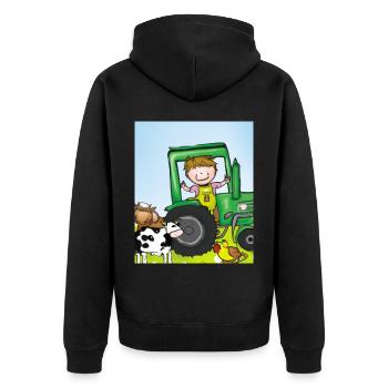 Grüner Traktor Geburtstag Bauernhof Tiere - Unisex Premium Bio Zip Hoodie - Schwarz - Hinten - Nico (187cm)