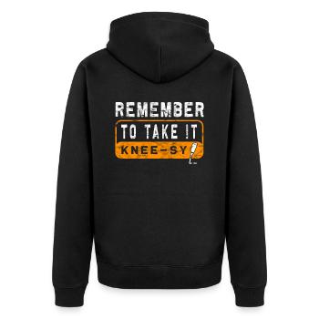 Amputierte Humorprothese -Chirurgie Amputation - Unisex Premium Bio Zip Hoodie - Schwarz - Hinten - Nico (187cm)
