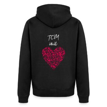 TCM mit Herz Altnernative Chinesische Medizin - Unisex Premium Bio Zip Hoodie - Schwarz - Hinten - Nico (187cm)