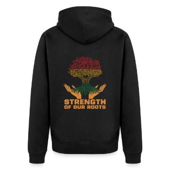 Stärke Unserer Wurzeln Schwarze Geschichte - Unisex Premium Bio Zip Hoodie - Schwarz - Hinten - Nico (187cm)