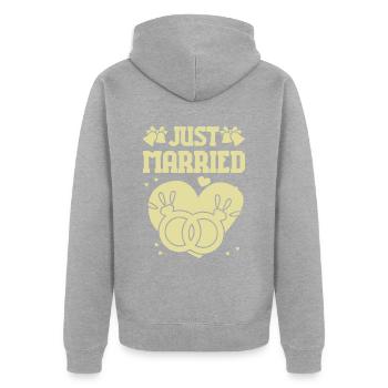 Just Married - Unisex Premium Organic Zip Hoodie - heather grey - Back - Nico (187cm)