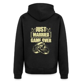 Juste marié Game over - Veste à capuche bio Premium Unisexe - noir - Dos - Nico (187cm)