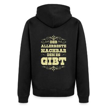Allerbste Nachbar - Unisex Premium Bio Zip Hoodie - Schwarz - Hinten - Nico (187cm)