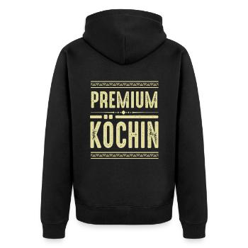 Premium Köchin - Unisex Premium Bio Zip Hoodie - Schwarz - Hinten - Nico (187cm)