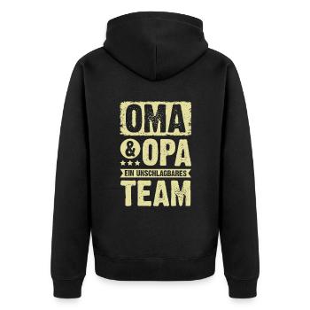 oma und opa team - Unisex Premium Bio Zip Hoodie - Schwarz - Hinten - Nico (187cm)