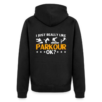 Parkour Gift Freerunning Parkour Runner - Unisex Premium Organic Zip Hoodie - black - Back - Nico (187cm)