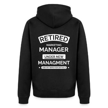 Marketing Manager im Ruhestand - Unisex Premium Bio Zip Hoodie - Schwarz - Hinten - Nico (187cm)