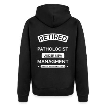 Pathologe im Ruhestand - Unisex Premium Bio Zip Hoodie - Schwarz - Hinten - Nico (187cm)