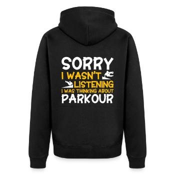 Parkour Gift Freerunning Parkour Runner - Unisex Premium Organic Zip Hoodie - black - Back - Nico (187cm)