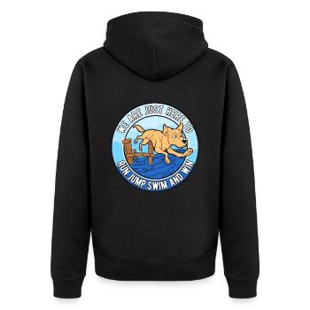 Dock Diving Run, Jump, Swim and Win - Unisex Premium Bio Zip Hoodie - Schwarz - Hinten - Nico (187cm)