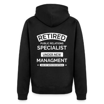 Retired Public Relations Specialist - Unisex Premium Organic Zip Hoodie - black - Back - Nico (187cm)