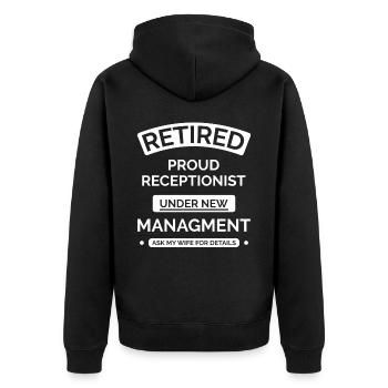 Rezeptionist im Ruhestand - Unisex Premium Bio Zip Hoodie - Schwarz - Hinten - Nico (187cm)