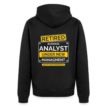 Geschäft Analytiker Ruhestand Rente - Unisex Premium Bio Zip Hoodie - Schwarz - Hinten - Nico (187cm)