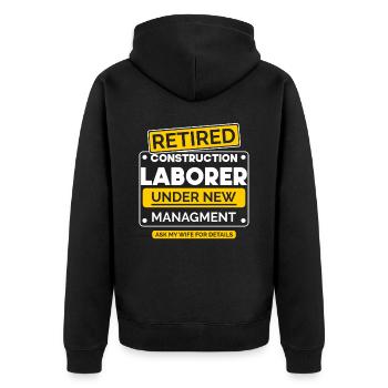 Builder Retirement - Unisex Premium Organic Zip Hoodie - black - Back - Nico (187cm)