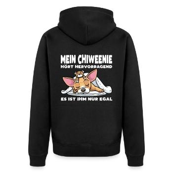 Chiweenie Hund Mit Kuscheltier Schlafen Schlummern - Unisex Premium Bio Zip Hoodie - Schwarz - Hinten - Nico (187cm)
