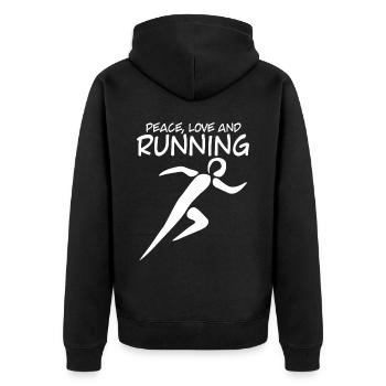 Laufen Jogging Marathon Rennen - Unisex Premium Bio Zip Hoodie - Schwarz - Hinten - Nico (187cm)