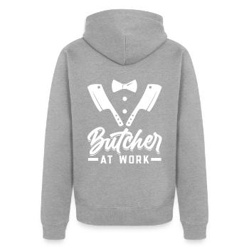 Boucherie au travail - Veste à capuche bio Premium Unisexe - gris chiné - Dos - Nico (187cm)