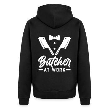 Butcher At Work - Unisex Premium Bio Zip Hoodie - Schwarz - Hinten - Nico (187cm)