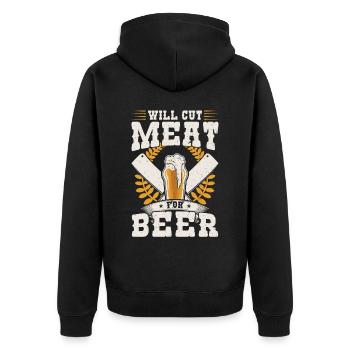 Will Cut Meat For Beer - Unisex Premium Organic Zip Hoodie - black - Back - Nico (187cm)