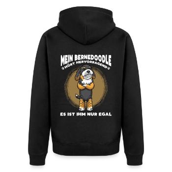 Stur Bernedoodle Hund - Unisex Premium Bio Zip Hoodie - Schwarz - Hinten - Nico (187cm)