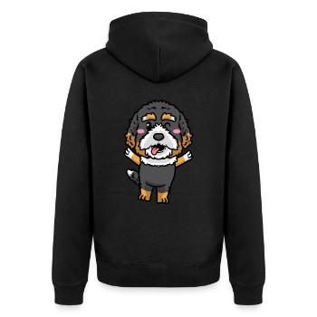 Bernedoodle Dog Laughing Emoticon Kawaii - Unisex Premium Organic Zip Hoodie - black - Back - Nico (187cm)