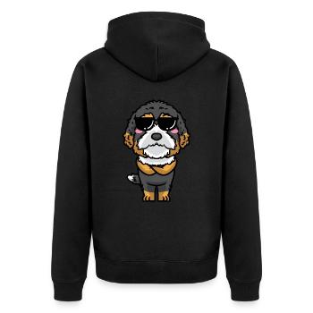 Bernedoodle Dog Laughing Emoticon Kawaii - Unisex Premium Organic Zip Hoodie - black - Back - Nico (187cm)