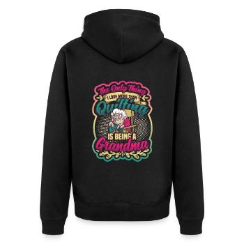 Nähen Quilter Oma Quilten - Unisex Premium Bio Zip Hoodie - Schwarz - Hinten - Nico (187cm)