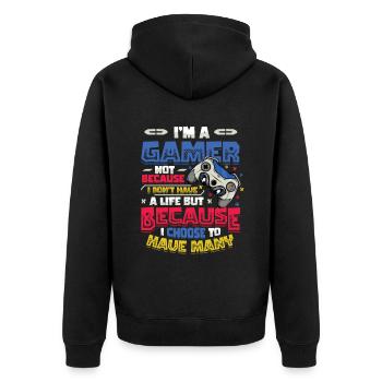 Gamers Have Many Lives Video Games Boys Play - Unisex Premium Organic Zip Hoodie - black - Back - Nico (187cm)