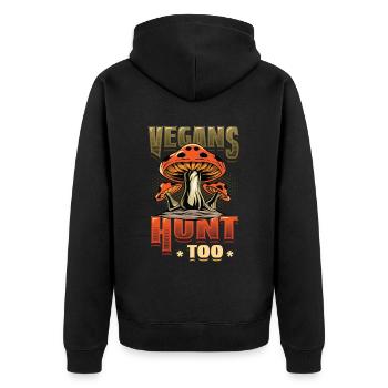 Veganer Jagen Zu Pilzjagd - Unisex Premium Bio Zip Hoodie - Schwarz - Hinten - Nico (187cm)