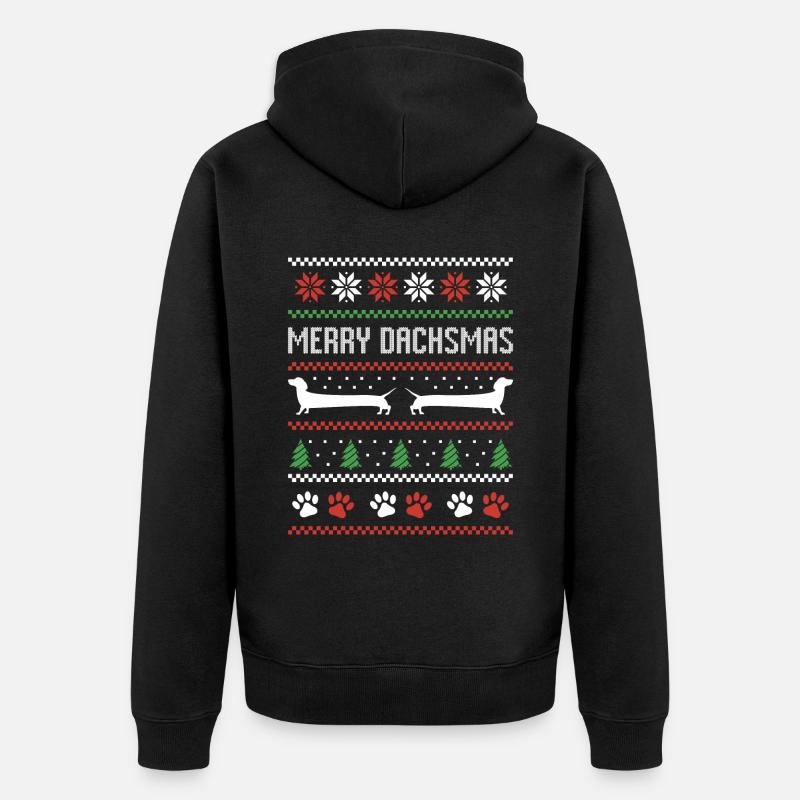 Dackel Wurst Hund Hässlicher Weihnachtspullover - Unisex Premium Bio Zip Hoodie - Schwarz