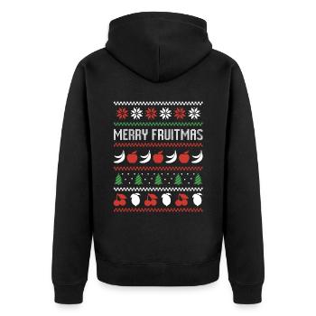 Frucht Banane Apfel Vogel Hässlicher Weihnachten Pullover - Unisex Premium Bio Zip Hoodie - Schwarz - Hinten - Nico (187cm)